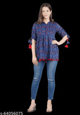 Stylish cotton tunics, three-quarter sleeve printed tops for women, S to XXL sizes, made in India