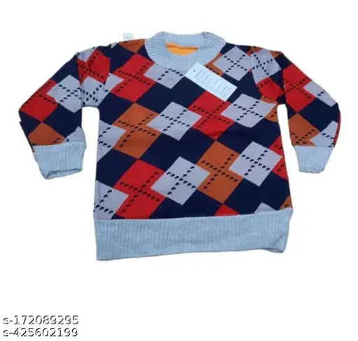 Semi wool kids sweater pack of 3, long sleeve printed net design in various sizes, India origin