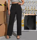 Black cotton blend trendy plazo trousers for women, regular fit, solid pattern