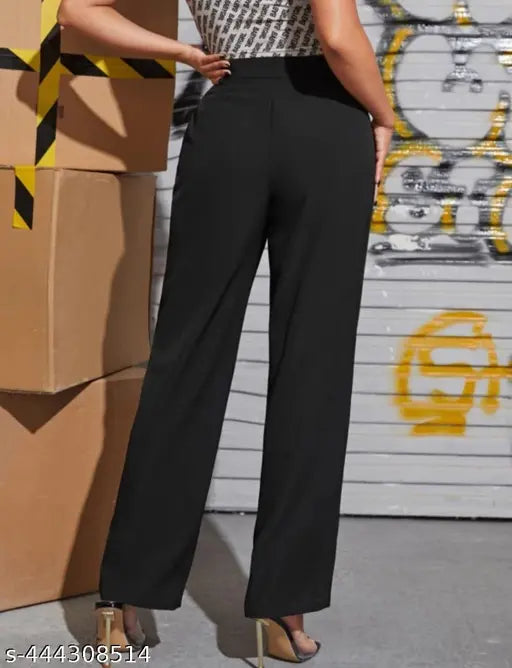 Black cotton-lycra bell bottom pants for women and girls, comfortable side split design with flare legs