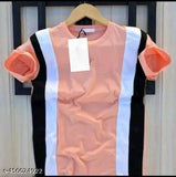 Men's regular fit striped polyester half sleeve T-shirt, short sleeves, S size (chest 34in, length 25.5in)
