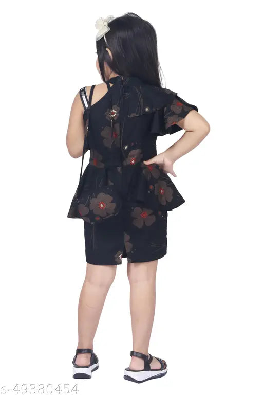 Kids baby girl wear rayon frocks & dresses with printed net, short sleeves, handbag - Linotex India