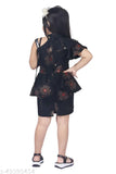 Kids baby girl wear rayon frocks & dresses with printed net, short sleeves, handbag - Linotex India