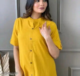 Cotton Myra Pretty Women Kurta Sets - Solid, short-sleeved Indian kurtas with palazzos, available in S, M, L, XL, XXL from India