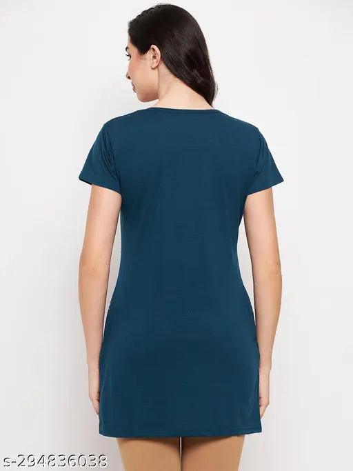 Cotton blend woman's long t-shirt, premium quality printed design, perfect for casual, nightwear, or lounge. Ideal with jeans or pajamas, size 4XL (Bust 48 in, Length 33 in), made in India