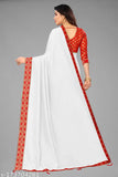 White Vichitra Silk Swastik saree with jacquard pattern, ideal for festivals and casual wear
