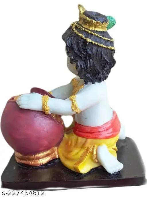 Poly Resin Shri Krishna Statue (4 Inch) - Lord Krishna while eating Makhan, Indian temple decor