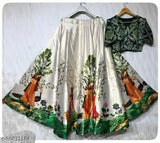 Satin printed lehenga choli with checked dupatta, semi-stitched for girls aged 9 months to 14 years, Indian ethnic wear