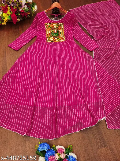 Georgette kurtis with dupatta, long-sleeved dyed/washed net Indian ethnic wear for women