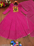 Georgette kurtis with dupatta, long-sleeved dyed/washed net Indian ethnic wear for women