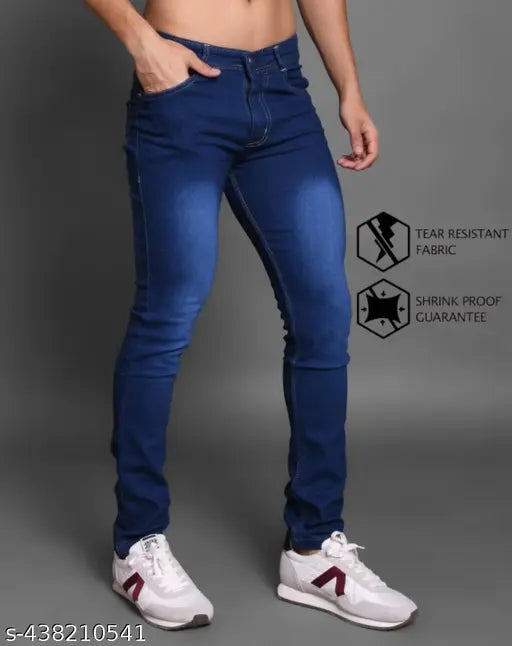 Blue stretchable slim fit jeans for men by FANG JEANS - Solid denim, size 28, 30, 32, or 34 (length 40in each)