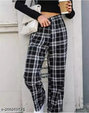 Black checked trouser pant, premium cotton blend for women's fashionable attire