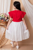 Red and Silver Zari Chiffon Multicolored Party-Ready Frock for 18 Years Little Princess