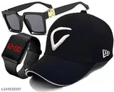 Blue cotton baseball cap combo for men, features other patterns - Indian-made headwear set