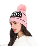 Paris print wool women's beanie, warm & comfortable, soft and flexible knit cap, India origin
