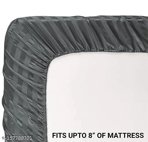 Solid grey, premium cotton elastic fitted bedsheet with 2 king size pillow covers, ideal for summer