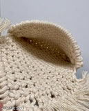 Handmade macrame crossbody sling bag, free size polyester tote with applique net pattern from India