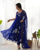 Sleeveless printed net Georgette gown, XXL size, Indian ethnic wear