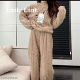 Stylish wool women's winter nightsuit set, long-sleeved pyjamas with printed pattern, available in M, L, XL, XXL (India)