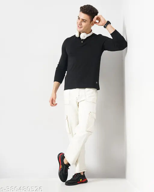 Pure cotton long sleeves Genoa Men Henley Neck T-shirt, solid color in modern man's wardrobe