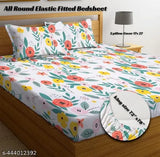 Multi-colored elastic fitted king size bedsheet with 2 pillow covers (72 x 78 inches), premium brushed polycotton, ideal for summer and heavy mattresses