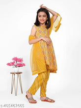 Cotton girls top bottom set with dupatta, sleeveless, printed pattern, checkered net. 4-13 years, Indian traditional attire