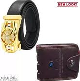 Gold leather textured net belt & wallet set, free size with BMW logo, accessory for men, on model