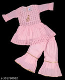 Embellished chiffon anarkali sharara set for girls, fancy and above knee length, Indian clothing for 0-4 years