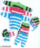 Assorted striped polyester winter baby suit (0-1 month) - 4pc set (cap, sweater, pyjama, socks) for newborn comfort in cold weather
