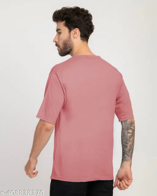 Peach cotton blend solid round neck T-shirt by STYLOGUE, high-quality, loose fit for all seasons