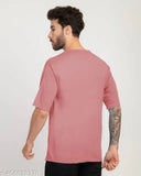 Peach cotton blend solid round neck T-shirt by STYLOGUE, high-quality, loose fit for all seasons