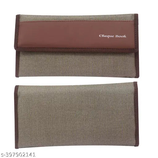 Multi-pocket fabric cheque book holder, ideal for home office or travel with striped net design and 5 compartments, great for documents, cards, and more (coffee)