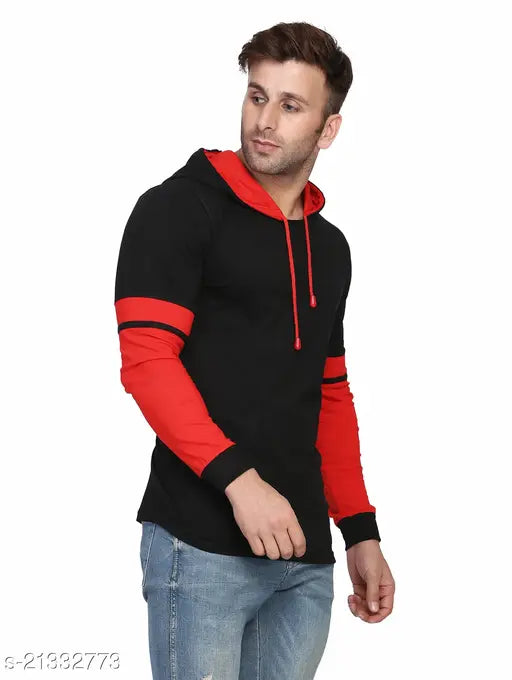 Cotton blend colorblocked full sleeve hoodie for men, rich bio-dyed Slowloris design from India