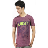 Maroon hosiery men's printed t-shirt (XS), half sleeve, round neck style for fashionable casual wear