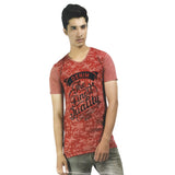 Orange hosiery men's printed T-shirt (S), round neck, half sleeve - vibrant red design