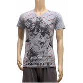 Grey cotton men's V-neck half sleeve printed t-shirt (XS) - mens fashion apparel, casual wear for small size