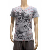 Grey cotton V-neck half sleeve men's printed t-shirt (XS), casual fashion wear for men
