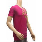 Purple hosiery mix printed men's v-neck t-shirt (XS), vibrant colors for casual wear