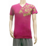 Purple hosiery mix printed men's V-neck half sleeve t-shirt (XS), vibrant color on model for fashionable wear