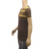 Brown cotton V-neck half sleeve men's printed t-shirt (XS) - fashionable apparel for modern men