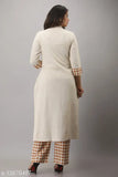 Pure cotton flex A-line kurta & palazzo set, three-quarter sleeves, solid pattern, India origin