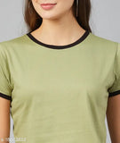 Mint green cotton short-sleeve women's t-shirt by CHIMPAAANZEE, size M (bust 38in), made in India