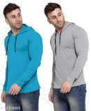 Aqua blue cotton blend short sleeve t-shirts pack for men, solid design from Geum, India" (103 characters)