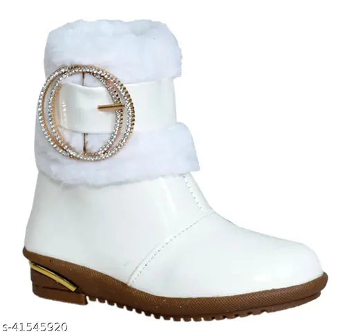 Black synthetic leather girls boots, stylish and zipper fastened, size appropriate for ages 18 months to 9 years