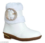 Black synthetic leather girls boots, stylish and zipper fastened, size appropriate for ages 18 months to 9 years