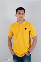 Blue cotton short sleeve Polo T-Shirt for men, solid design on hangar