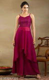 Sleeveless Georgette Sequin Work Kurta Palazzos - Solid, Indian women's fashion