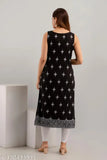 Women's printed straight sleeveless rayon kurti in vibrant Indian print, available in sizes S-4XL