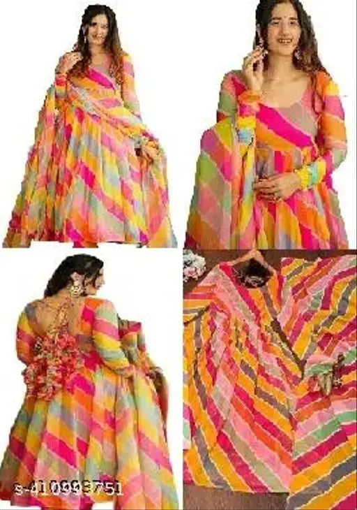 Georgette floral printed long sleeve kurti set for women, traditional partywear fashion