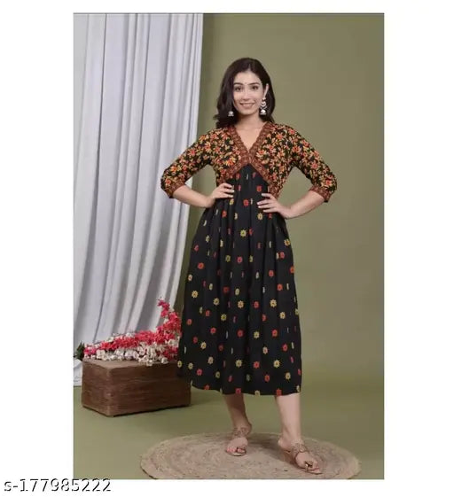 Rayon printed anarkali gown kurta, three-quarter sleeves, ethnic wear for women, trendy and stylish, Indian origin